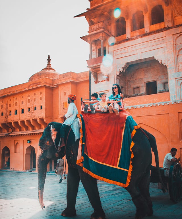People riding an elephant in Jaipur