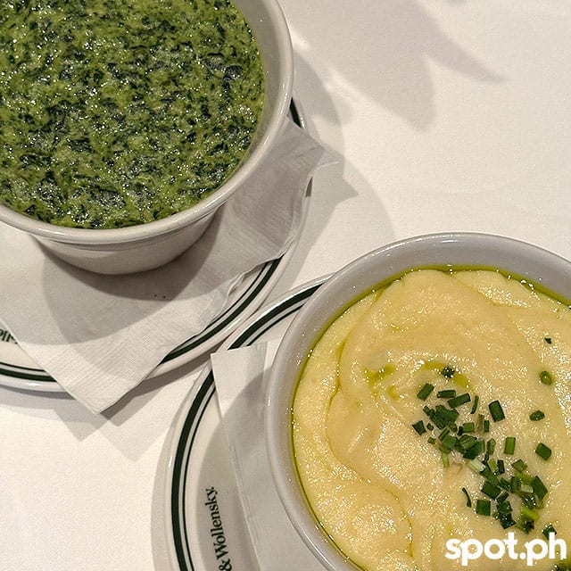 Creamed Spinach and Whipped Potatoes.