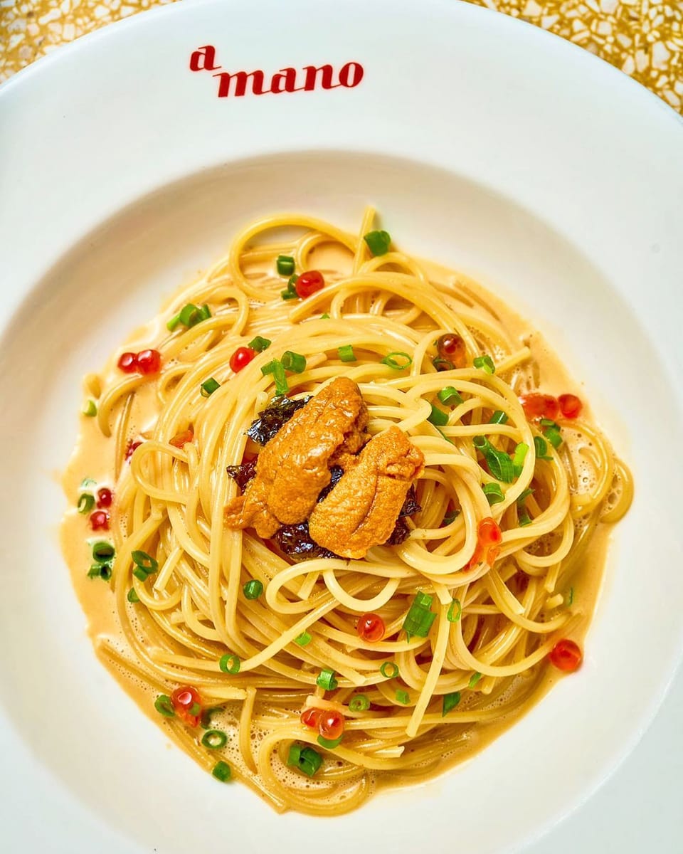 A mano ikura and uni pasta