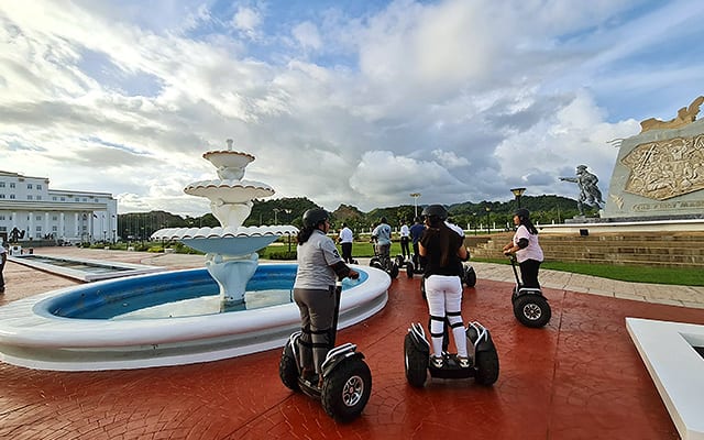 Riding a Segway around the Provincial Capitol of Leyte.