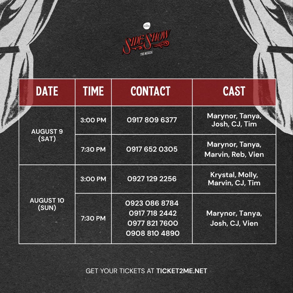 Sideshow show schedule from August 9 to 10.