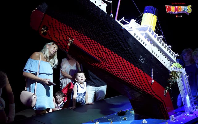 People looking at the Titanic LEGO Replica