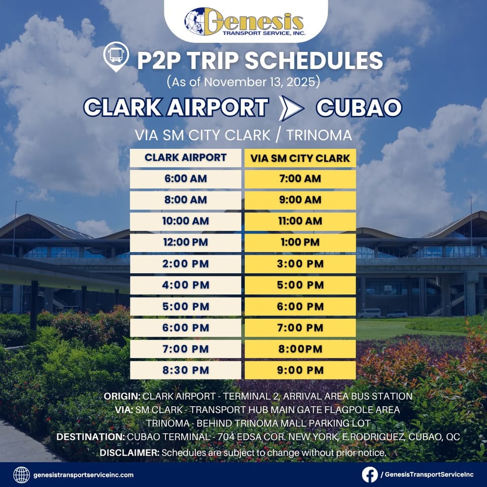 clark to cubao p2p schedule