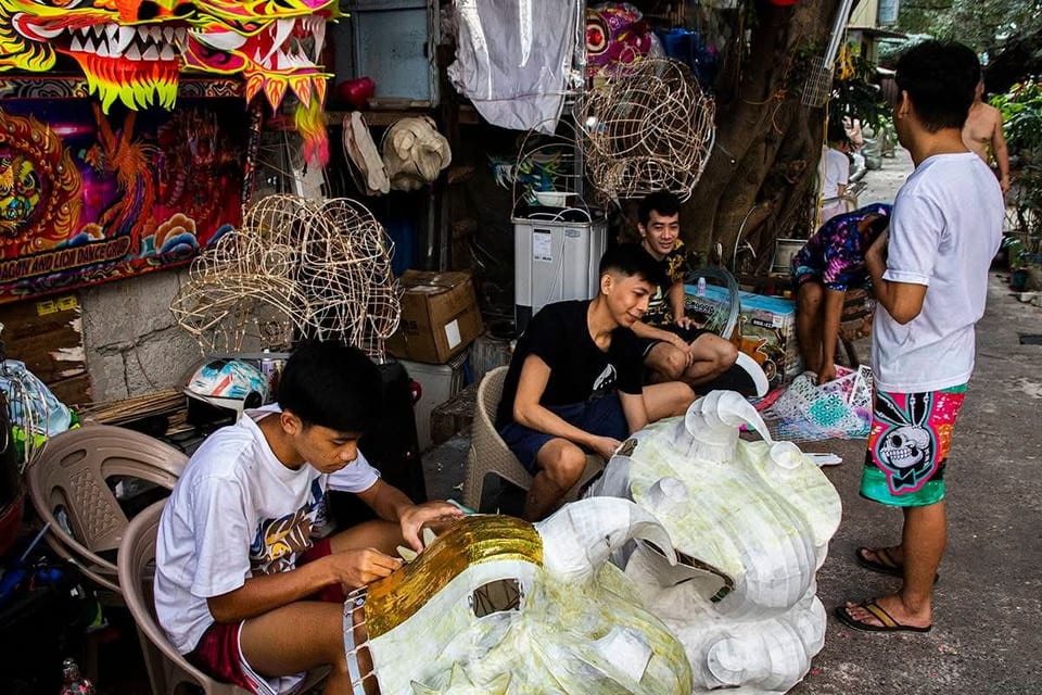 Lion and dragon costume workshop in Binondo.