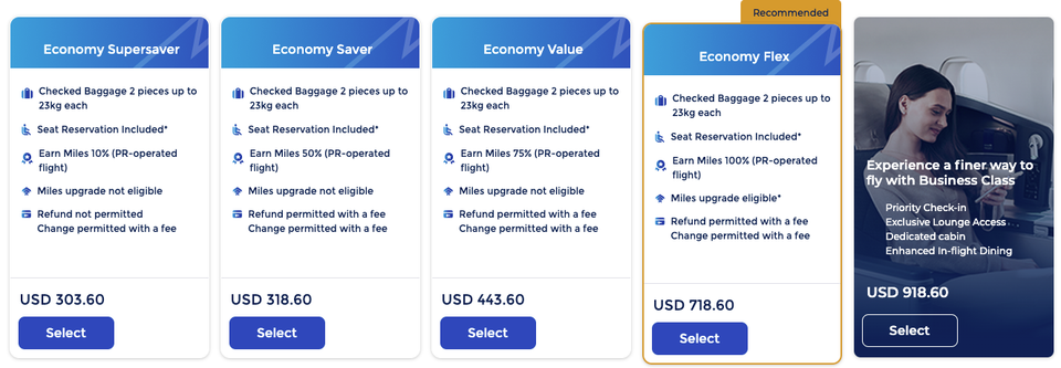 Economy options for Manila-Sapporo on Philippine Airlines