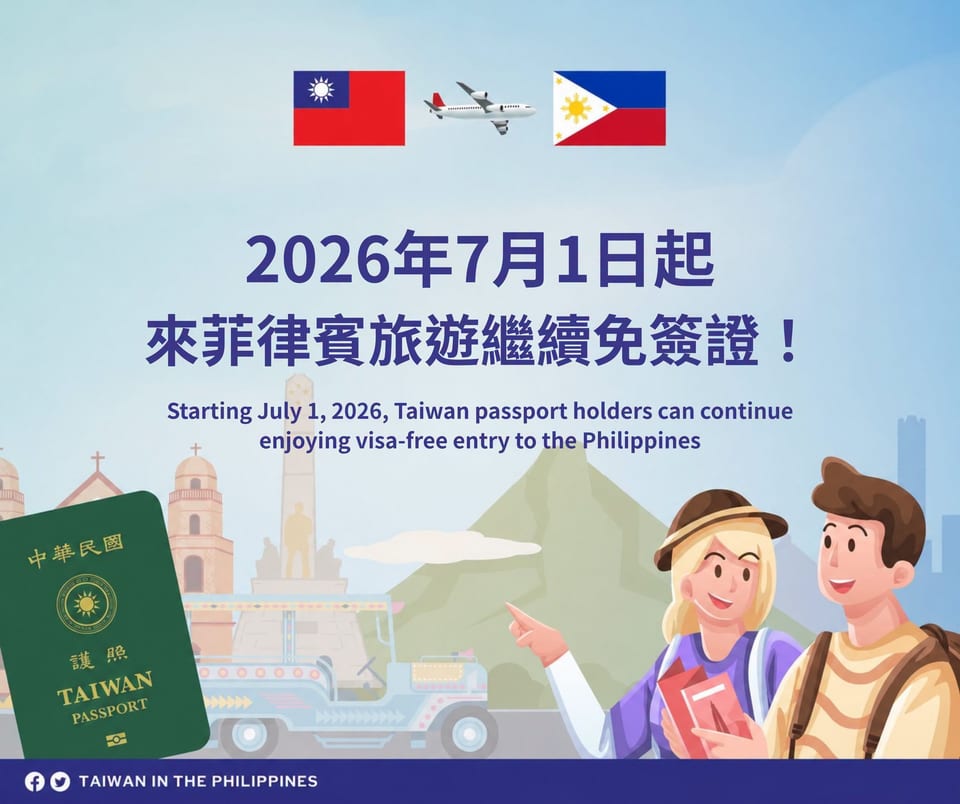 Taiwanese passport holders also have the same visa-free privilege when coming to the Philippines