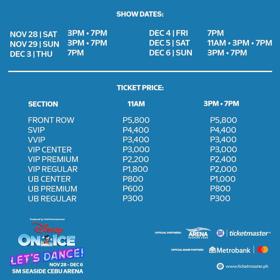 show schedule and ticket prices at sm seaside cebu arena