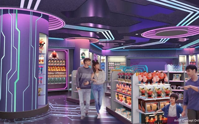 Here's a look at Pixel Prism, the shop outside of the Wreck-It-Ralph ride which features merchandise from the film alongside other Tomorrowland themed goodies