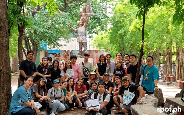 The participants of the first-ever Tondo Literary Tour pose by the Macario Sakay Monument in Plaza Morga