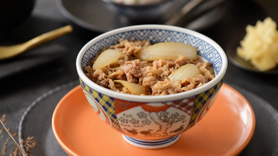 a bowl of gyudon